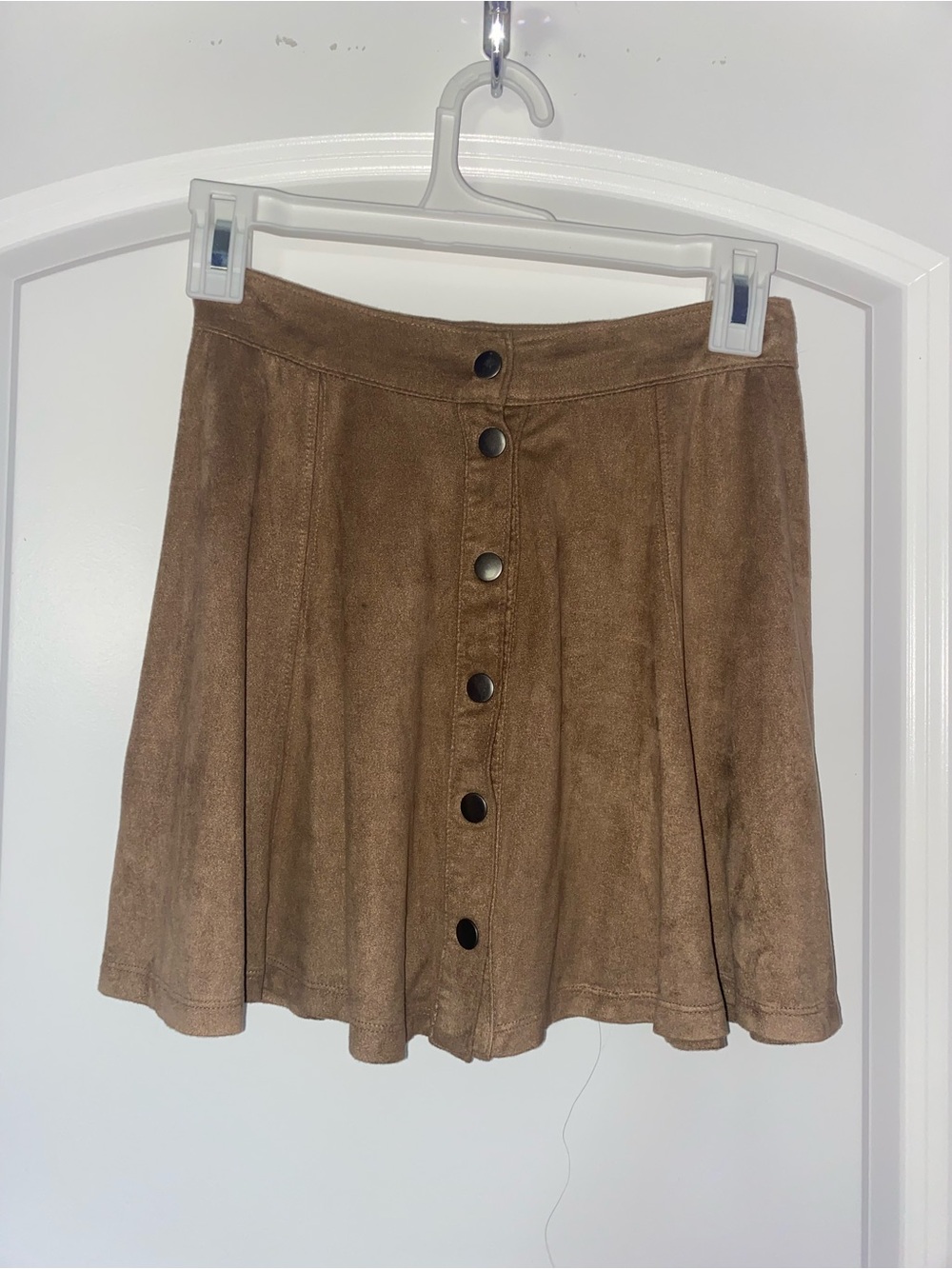 Tillys Brown Faux Suede Button-Front Skater Skirt